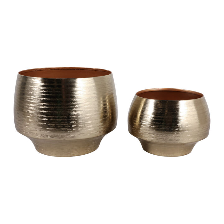 S/2 9/11" Metal Planters, Gold
