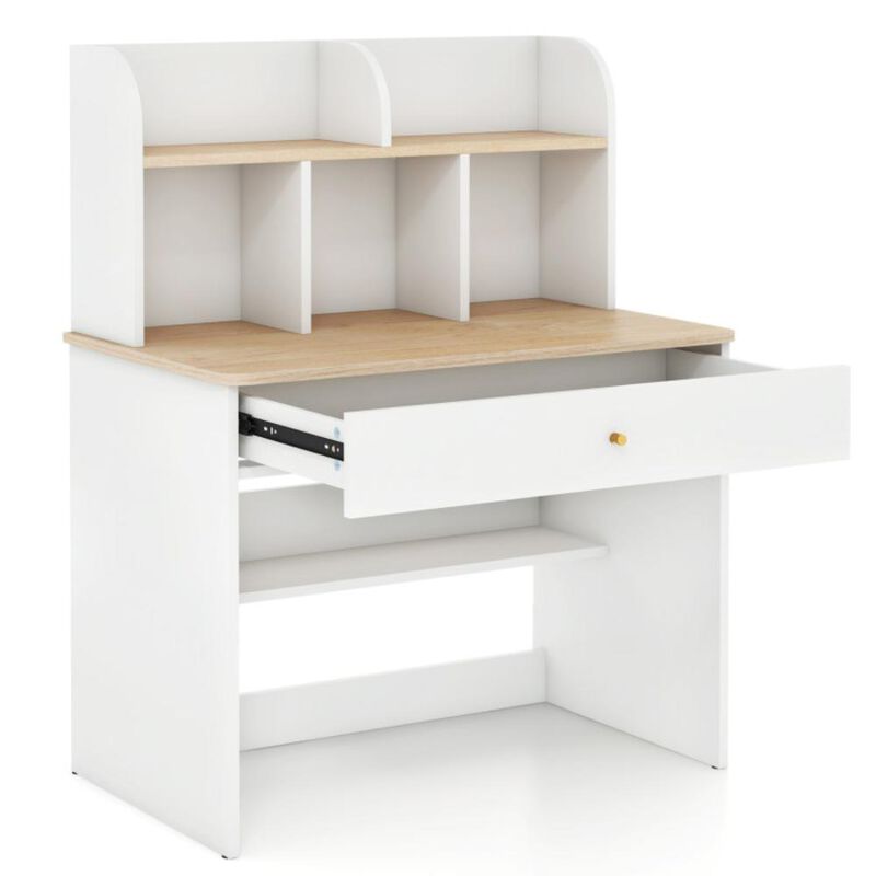 Hivvago Kids Wooden Study Desk Writing Table with Hutch and Drawer