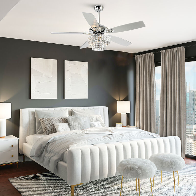 52 in. Chrome Crystal Chandelier Ceiling Fan with Light and Remote