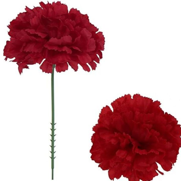 Burgundy Silk Carnation Picks, Artificial Flowers for Weddings, Decorations, DIY Decor, 100 Count Bulk, 3.5" Carnation Heads with 5" Stems