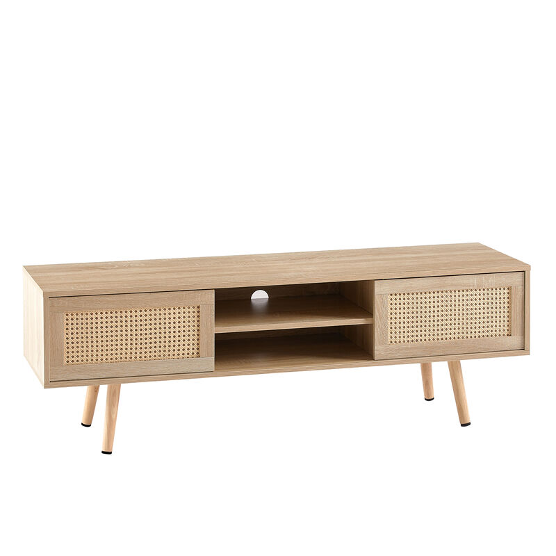 Streamdale Natural Rattan TV Cabinet with Sliding Doors