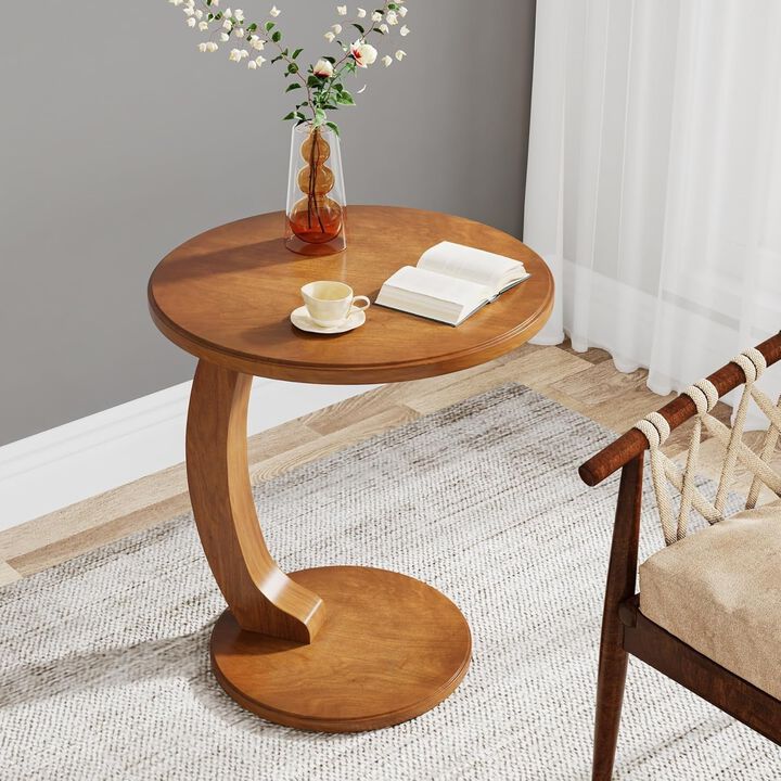 Tribesigns C-Shaped End Table, Round Sofa Side Table for Living Room, Vintage Industrial Snack Table for Bedroom, Couch, Small Side Table for Small Spaces