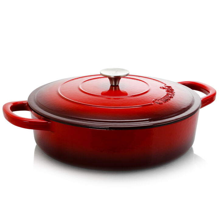 Crock Pot Artisan Enameled Cast Iron 5 Quart Round Braiser Pan with Self Basting Lid in Scarlet Red