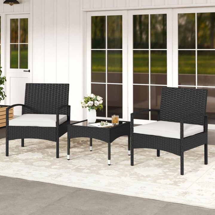 Hivvago 3-Piece Patio Furniture Set Rattan Bistro Chairs with Table