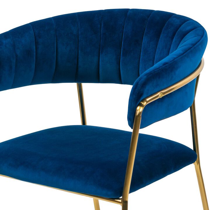 Glamour Home Set of 2 Anya Blue Velvet Arm Chair with Golden Metal Legs