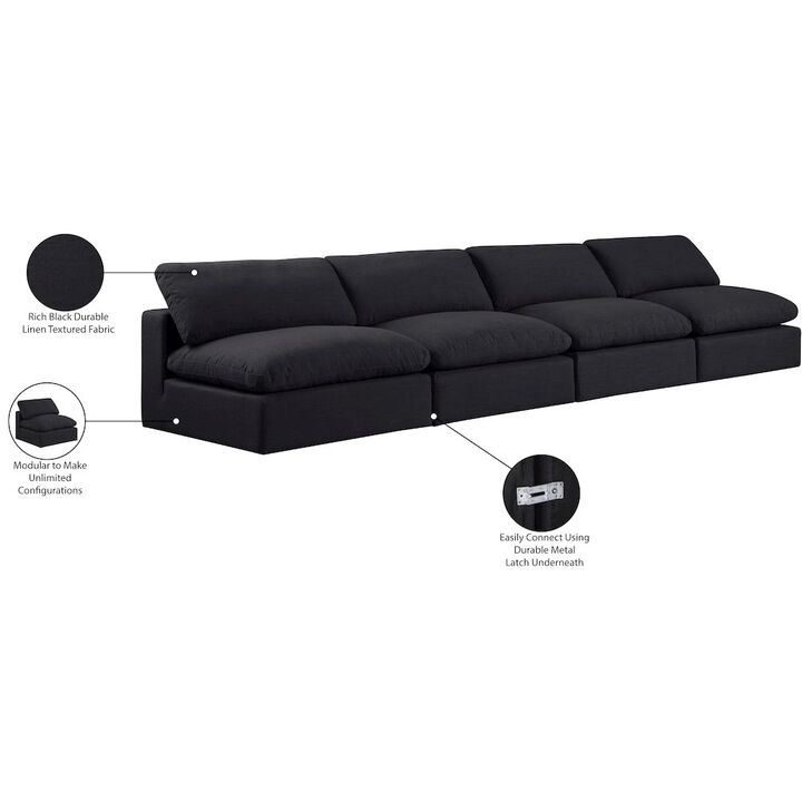 Meridian Furniture Comfy Black Linen Textured Fabric Modular Sofa