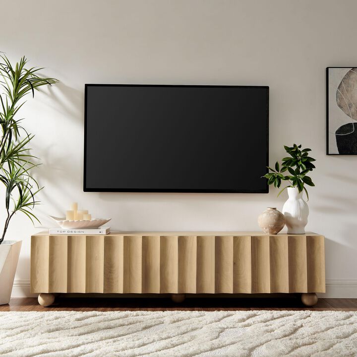 Modway Sorren 71 Inch Scalloped TV Stand in Natural &ndash; 4 Door Media Console Cabinet &ndash; Modern Storage TV Stand with Doors