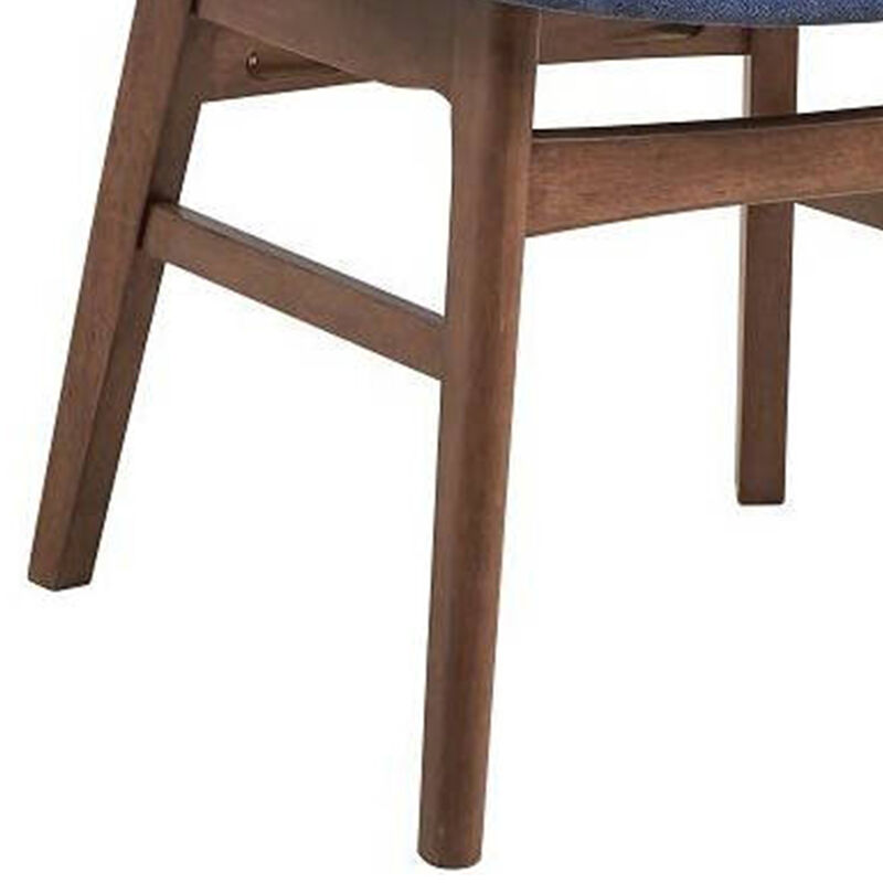 Evis 23 Inch Side Dining Chair Set of 2, Walnut Brown, Soft Blue Fabric - Benzara