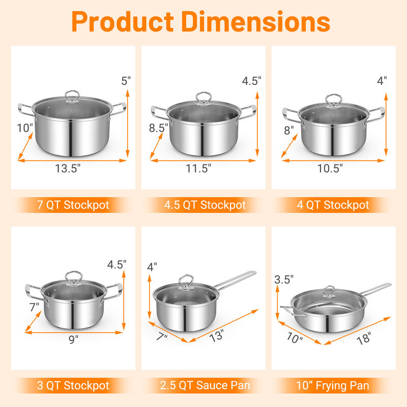 12 Piece Cookware Set with Tempered Glass Lids and Handles for Everyday Cooking