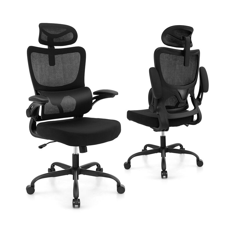 Mesh Office Chair with Adaptive Lumbar Support  Flip-up Armrests  Reclining Backrest-Black image number 3
