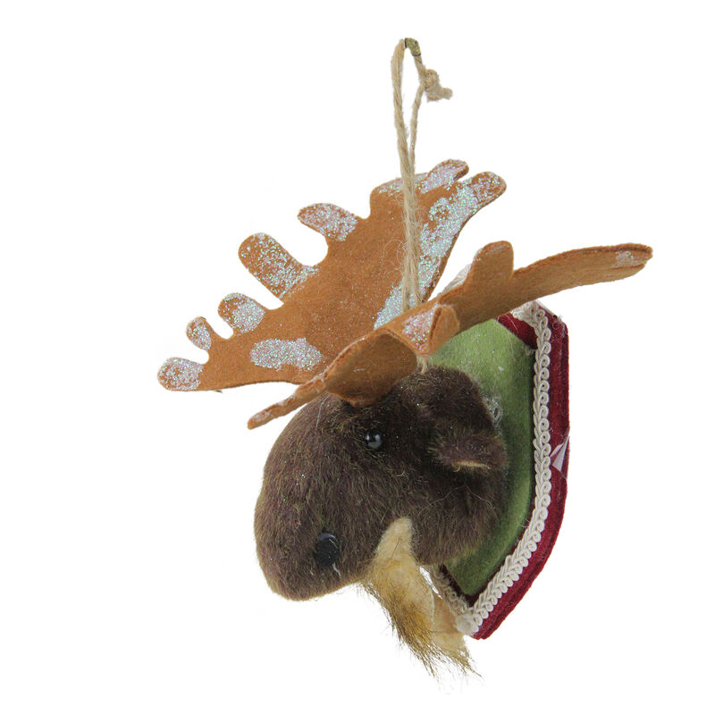 7" Gray and Beige Stuffed Moose Head Plaque Christmas Ornament image number 1