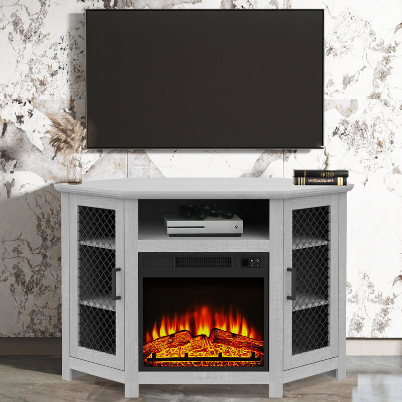 45" White Farmhouse Media Console TV Stand for TVs Up to 50" with Fireplace Included