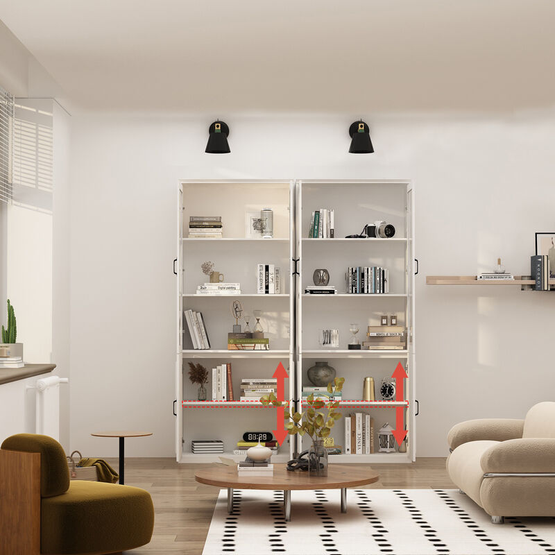 FUFU&GAGA 8-Door White Storage Cabinet Set – Stylish and Spacious Organizing Solution, 2-Piece Wardrobe with Glass Doors and Black Handles, (78.7 in. H x 63 in. W x 15.7 in. D),White