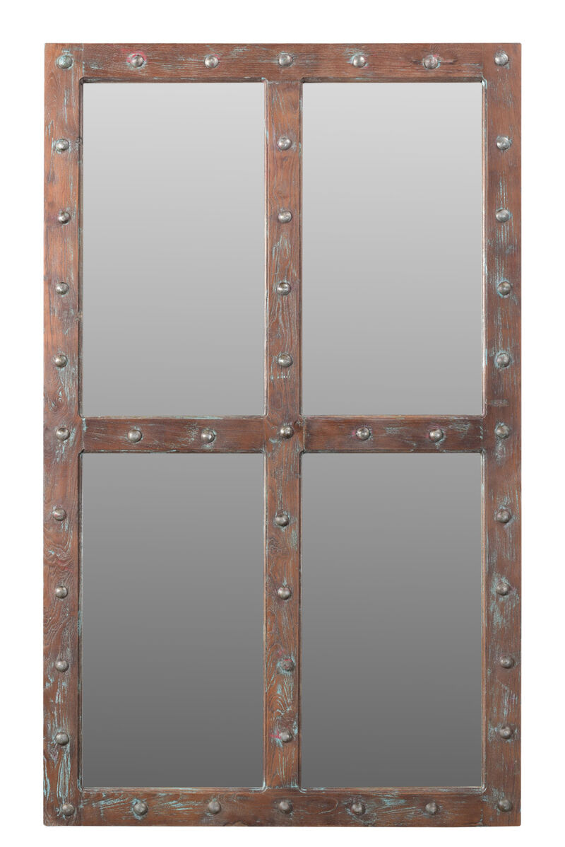 HomeRoots 60" Wood Brown Rustic Solid Wood Window Pane Framed Accent Mirror image number 3
