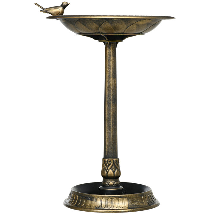 Outsunny 28" Antique Bird Bath, Vintage Style Decorative Birdbath & Bird Feeder Bowl, Decoration Yard Statue, Bronze