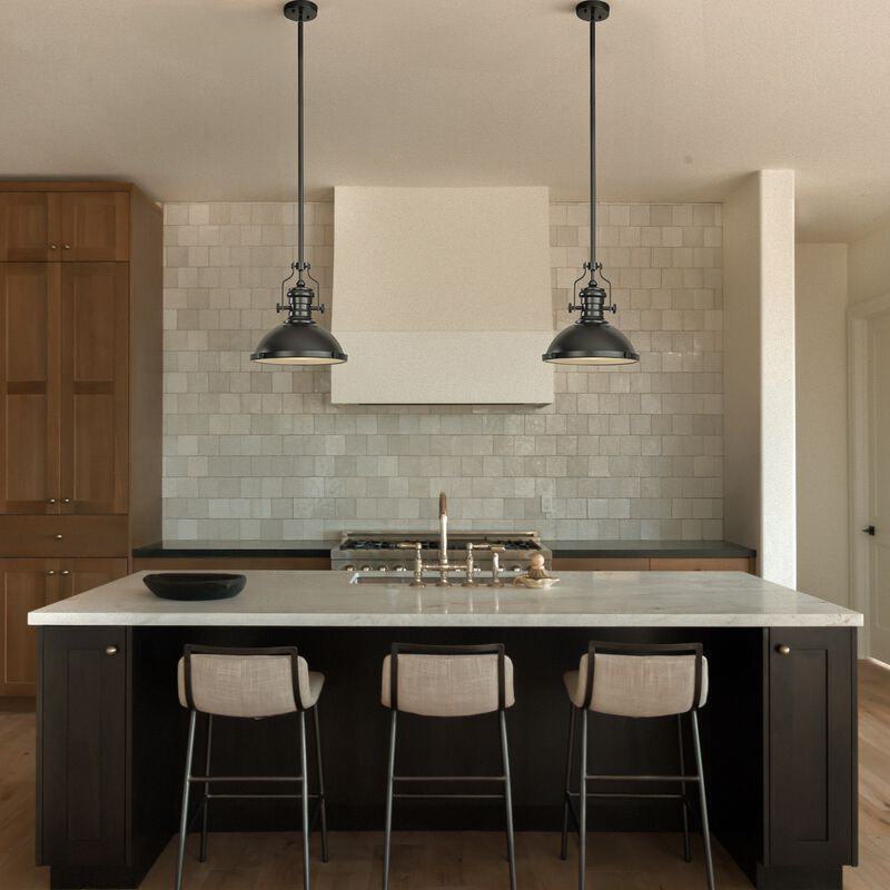 1-Light 13" Modern Industrial Matte Black Single Dome Pendant Light for Kitchen Island image number 2