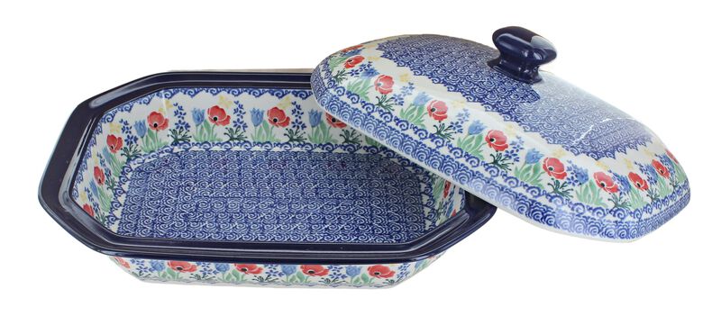 Blue Rose Polish Pottery Mockingbird Medium Covered Baker