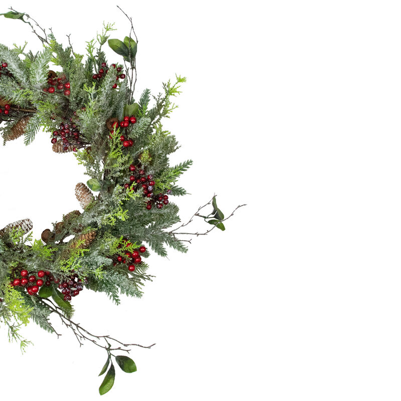 Frosted Pine and Berry Artificial Christmas Wreath  25-Inch  Unlit