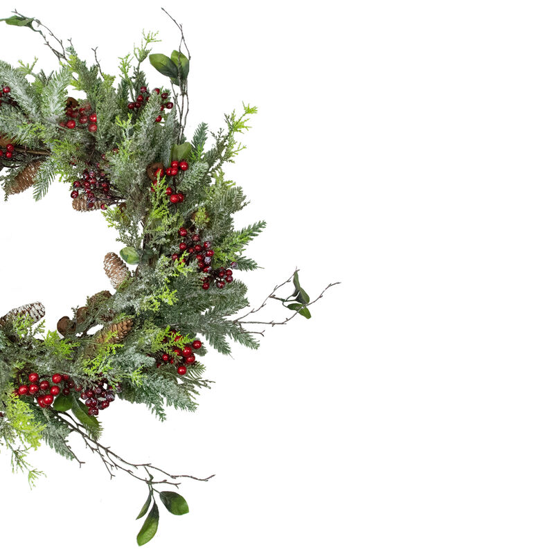 Frosted Pine and Berry Artificial Christmas Wreath  25-Inch  Unlit image number 2