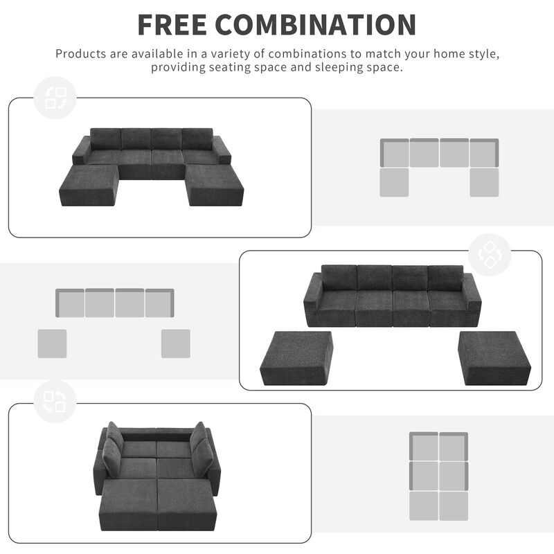 Merax Modular U Shaped Sectional Sofa Floor Couch Set