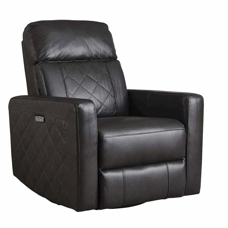 Westwood Design Soho Wood Leather Power-USB Glider Recliner in Oxford Gray