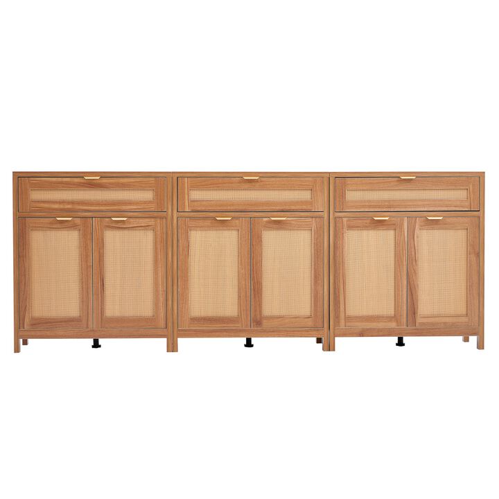 Set of 3 Rattan Buffet Cabinets with 6 Doors and Adjustable Shelves for Home Storage