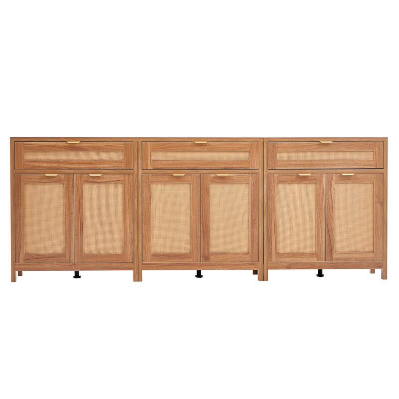 Set of 3 Rattan Buffet Cabinets with 6 Doors and Adjustable Shelves for Home Storage
