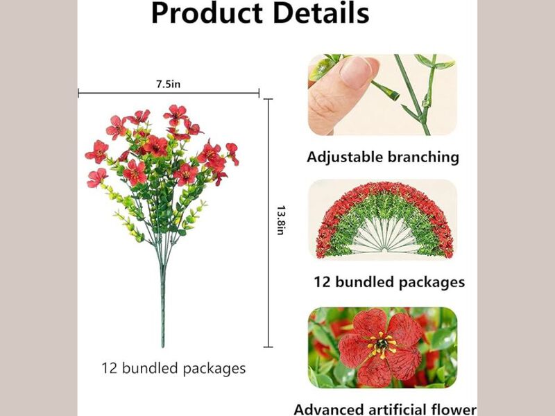 12 Bundle Red Artificial Eucalyptus Flowers UV Resistant Outdoor Window Box image number 2
