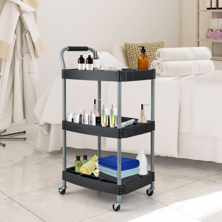 3-Tier Rolling Utility Cart with Lockable Wheels for Garage and Salon