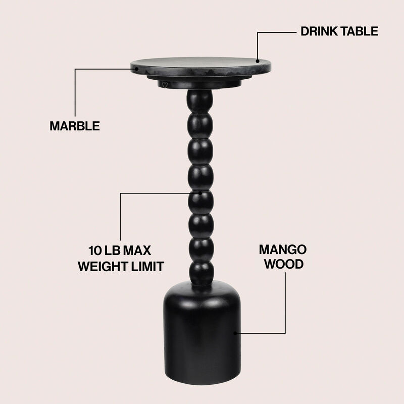 Turner 24.5" Designer Cottage Spindle Wood Column Drink Table and Decorative End Table with White/Beige Marble Round Top image number 2