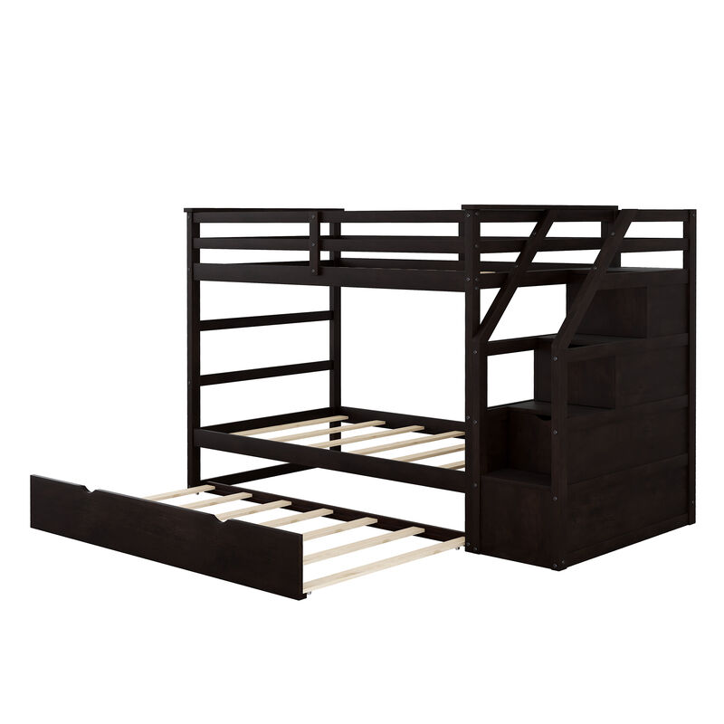 Merax Twin-Over-Twin Bunk Bed with Twin Size Trundle and 3 Storage Stairs image number 4