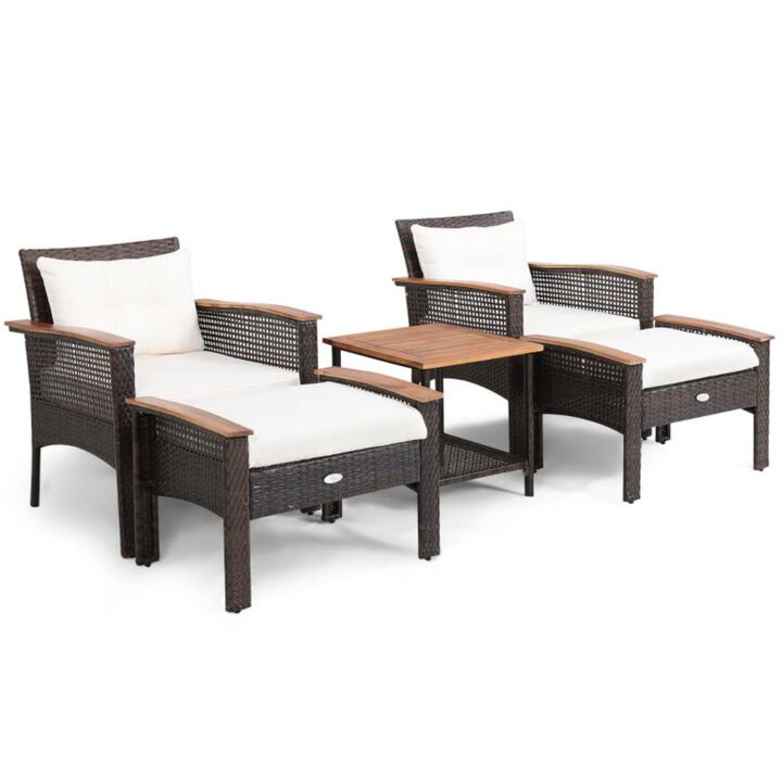 Hivvago 5 Pieces Patio Rattan Furniture Set with Acacia Wood Table