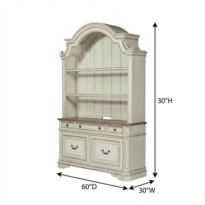 Antique White 3-Piece Office Desk And Hutch Set With Traditional Design image number 5