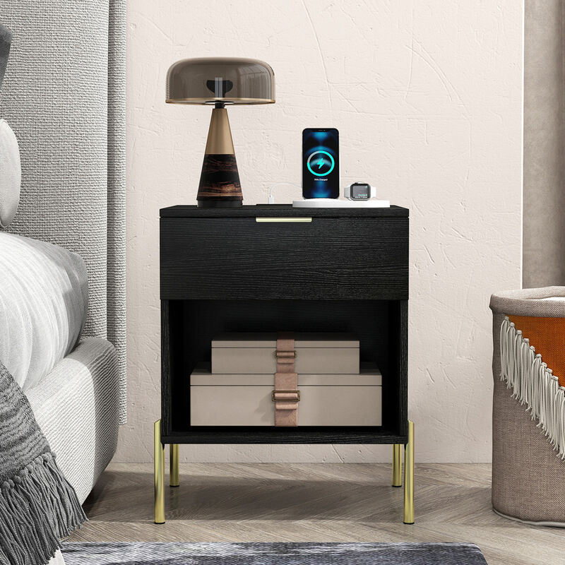 Modern Bedside Table with Built-In Charging Station and Storage image number 1