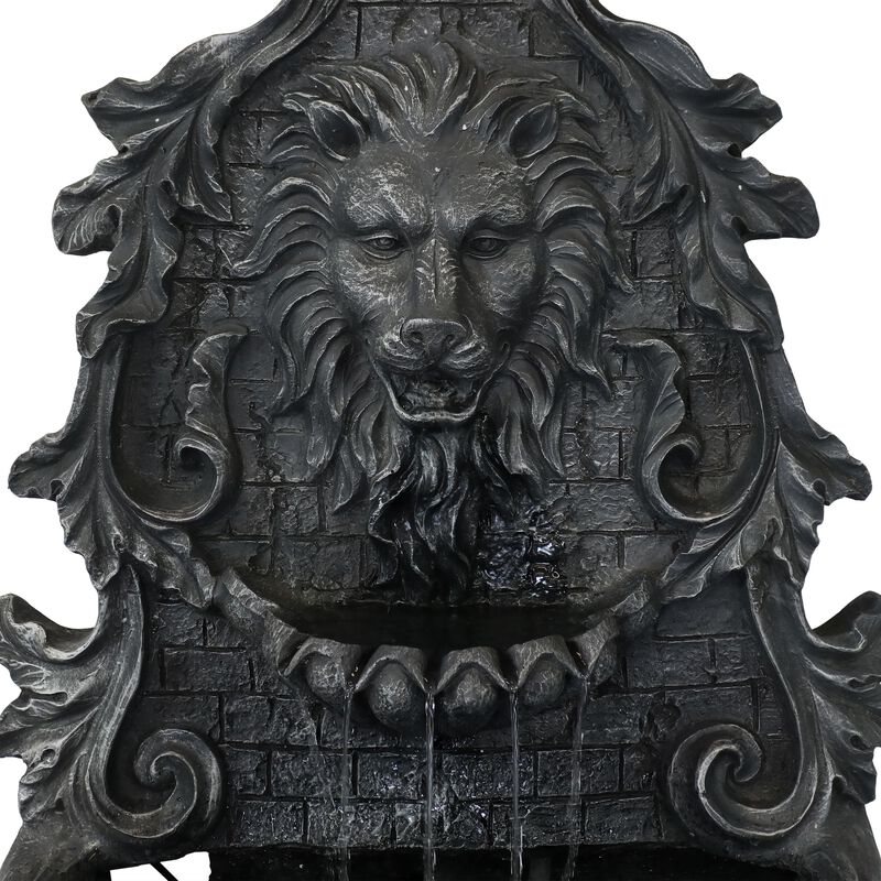 Sunnydaze Stoic Courage Lion Head Polyresin Outdoor Solar Wall Fountain