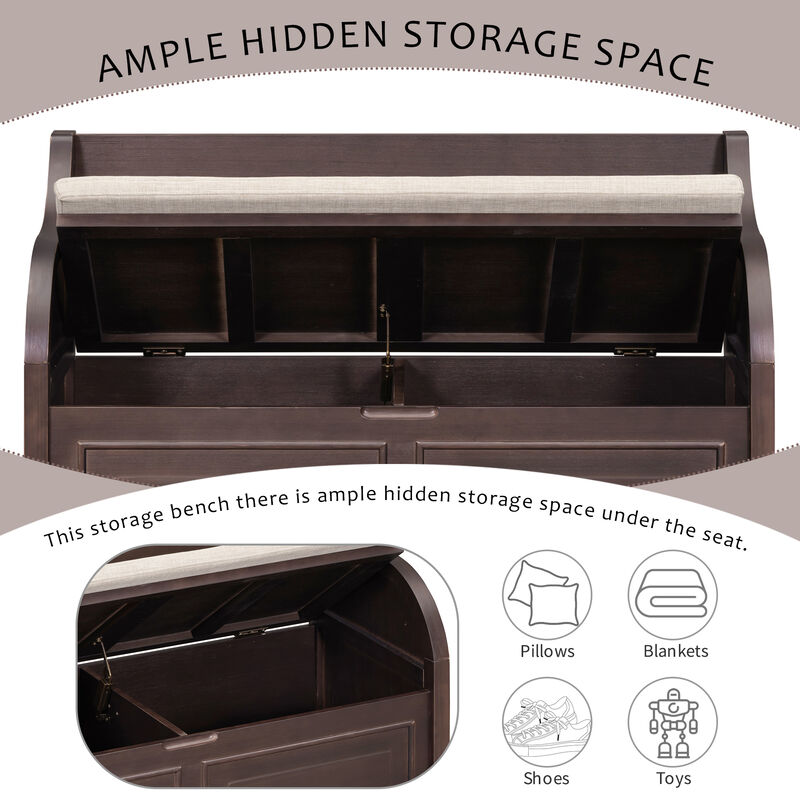 Whisen Rustic Style Entryway Multifunctional Storage Bench with Hidden Storage Space and Safety Hinge - Brown/Beige