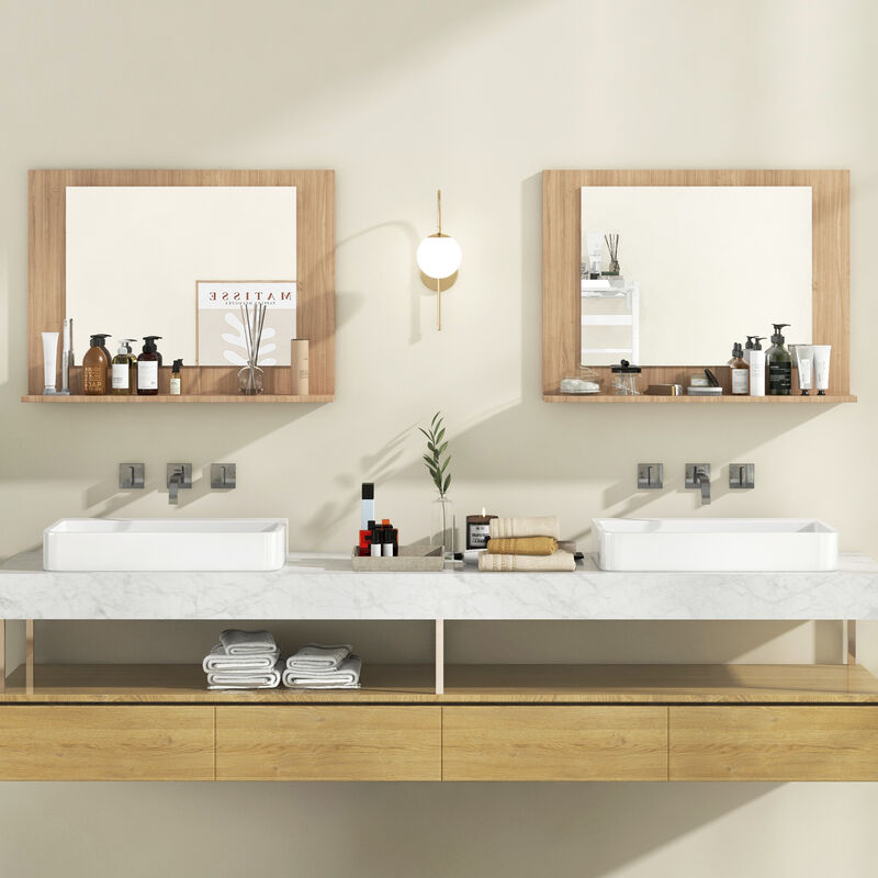 Rectangular Bathroom Mirror with Shelf for Storage and Organization
