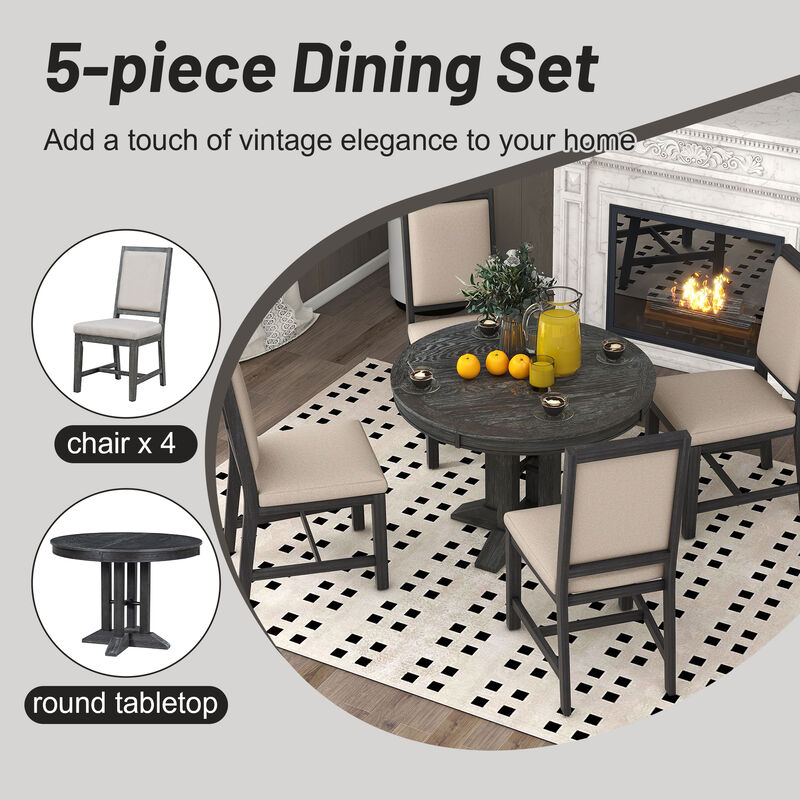Merax 5-Piece Dining Set Extendable Round Table with Chairs