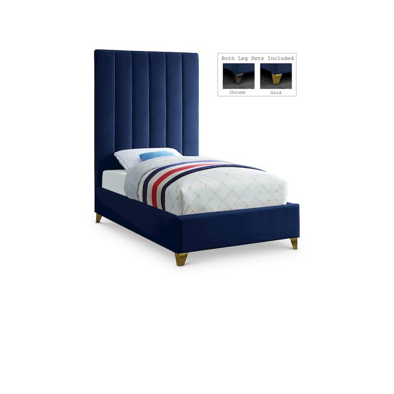 Meridian Furniture Via Navy Velvet Twin Bed