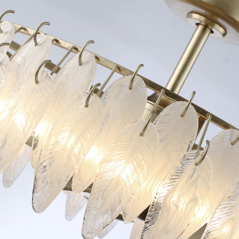 32.3" Modern Antique Silver Leaf-shaped Textured Glass Dimmable Reversible Caged Ceiling Fan with Light and Remote