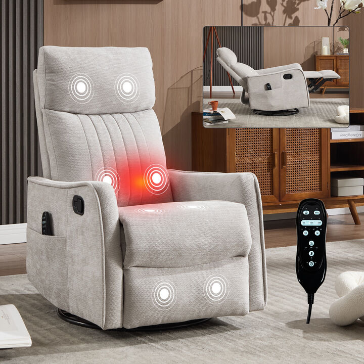 360&deg; Swivel Rocker Manual Recliner Chair with Heat and Massage, Upholstered Chenille Reclining Chair for Living Room