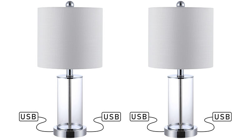 Abner Glass Modern Contemporary USB Charging LED Table Lamp (Set of 2)