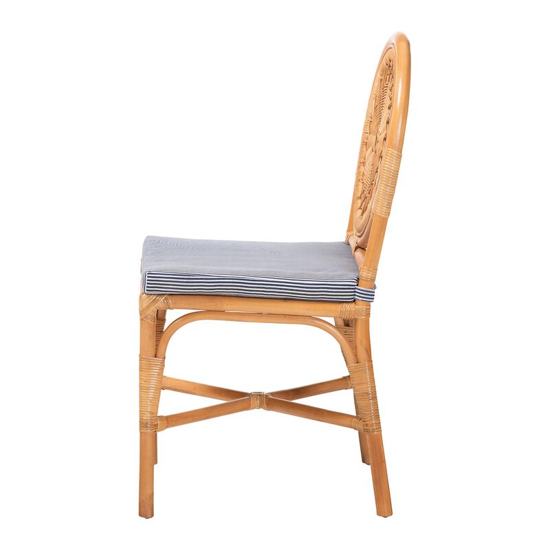 bali & pari Oberon Natural Rattan Dining Chair with Cushion - Handwoven Wicker Bistro Accent Seating with Sunburst Backrest image number 2