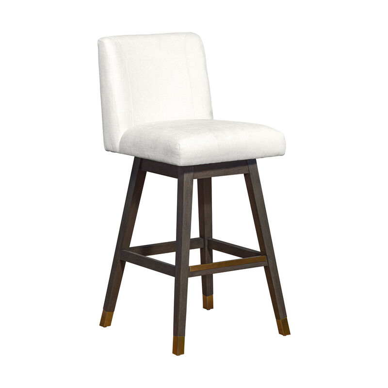 Basila Swivel Stool in Brown Oak Wood Finish with Beige Fabric