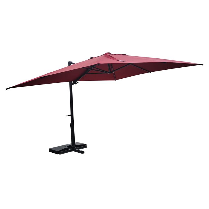 10x10 ft. 360°Rotation Square Outdoor Cantilever Patio Umbrella in Red