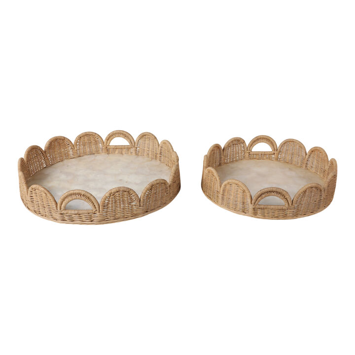 S/2 Capiz Woven Scallop Tray