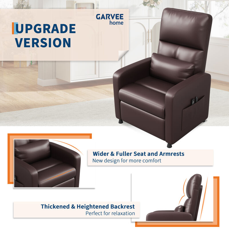 PU Leather Power Recliner Chair with Massage and Heat for Living Room, Outdoor Relax, Brown image number 4