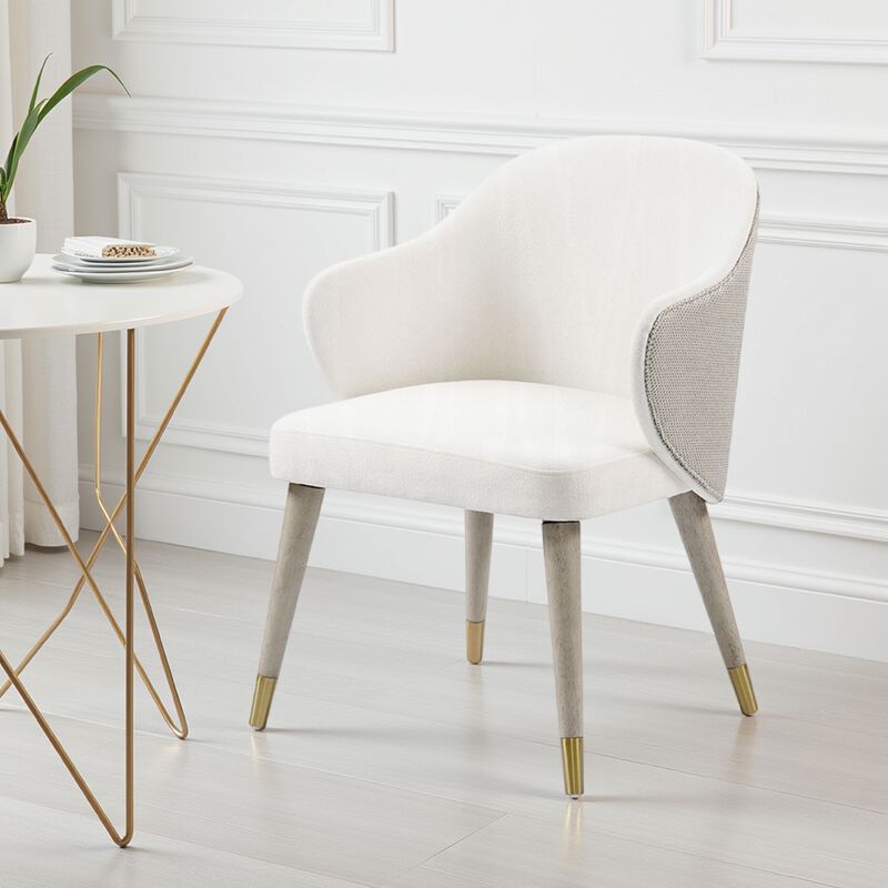 Arity Side Dining Chair Set of 2, Modern Light Gray Fabric, Gold Metal - Benzara