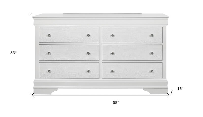 Six Drawer Solid Wood Double Dresser with Metallic Finish for Bedroom Storage