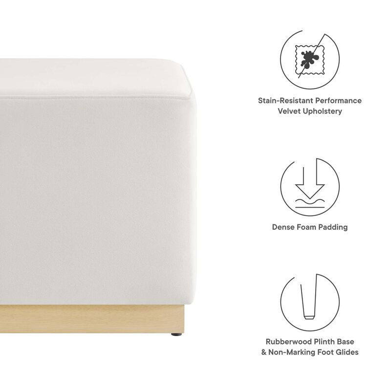 Modway Tilden 17 Inch Square Performance Velvet Upholstered Ottoman in Alabaster Natural - Small Ottoman Foot Rest with Rubberwood Plinth Base - Living Room Ottoman Side Table, image number 3